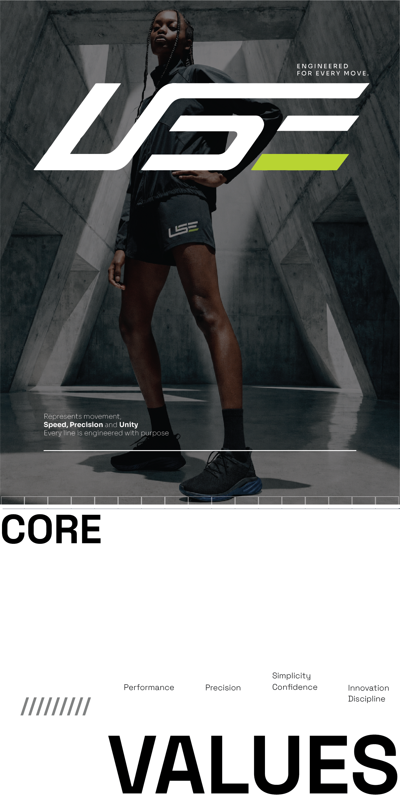 USE Athletic collection showcase — athletic wear displayed on mannequin forms in a dark studio